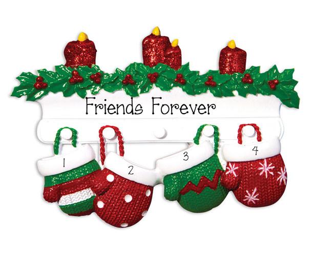 4 FRIENDS RED and GREEN MITTENS - Ornament