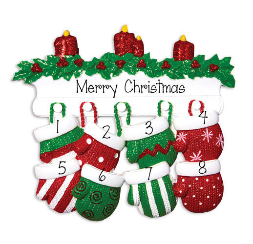 MITTEN~Family of 8 ~Personalized Christmas Ornament