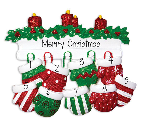 MITTEN~Family of 9~Personalized Christmas Ornament