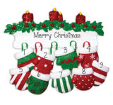 FAMILY OF 9 RED AND GREEN MITTENS / MY PERSONALIZED ORNAMENTS