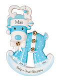 Baby Boy Rocking Reindeer Baby's 1st Christmas - Personalized Christmas Ornament