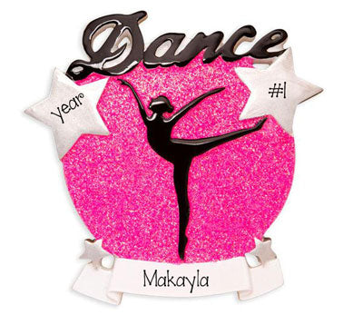 Dance Silhouette with Pink Glitter - Personalized Christmas Ornament