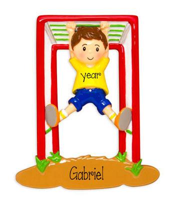 Boy playing on Jungle Gym or Monkey Bars - Personalized Christmas Ornament