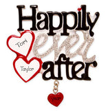 Happily Ever After with Silver Glitter, with two hearts trimmed in Red ~ Personalized Christmas Ornament
