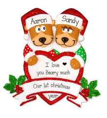 Brown Bear Couple Trimmed in Red Glitter~ Personalized Christmas Ornament