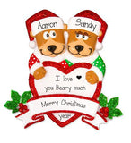 Brown Bear Couple Trimmed in Red Glitter~ Personalized Christmas Ornament