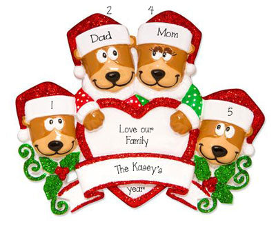 BROWN BEARS ~Family of 4~Personalized Christmas Ornament