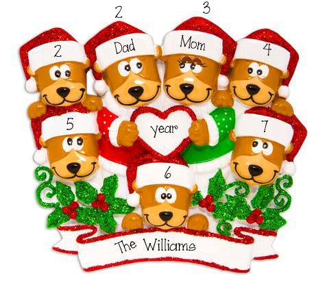 Family of 7 Brown Bears~Personalized Christmas Ornament