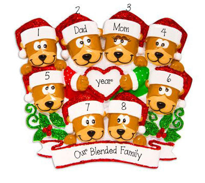 Family of 8 Brown Bears~Personalized Christmas Ornament