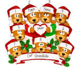 Brown Bear Grandparents with 7 Grandkids  - Personalized Christmas Ornament