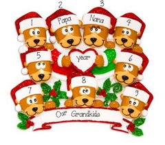 Brown Bear Grandparents with 7 Grandkids  - Personalized Christmas Ornament