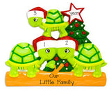 Family of 3 Green Turtles with Red Glitter Santa Hats ~ Personalized Christmas Ornament