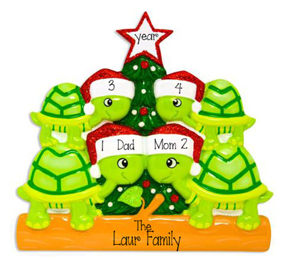 TURTLE Family of 4~Personalized Christmas Ornament