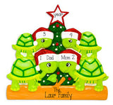 Family of 4 Green Turtles with Red Glitter Santa Hats ~ Personalized Christmas Ornament