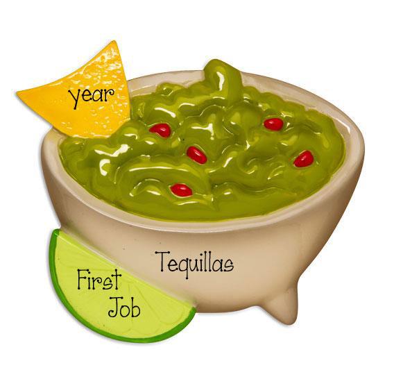 A Bowl of Guacamole with a Chip and Lime-Personalized Christmas Ornament