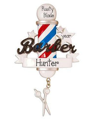Barber with the red, white and Blue Barber Pole ~ Personalized Christmas Ornament