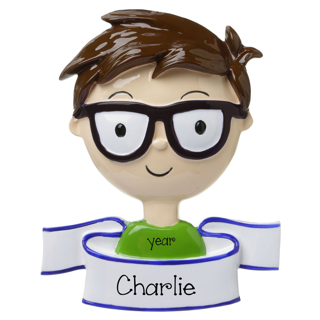 BOY wearing Black GLASSES~Personalized Ornament