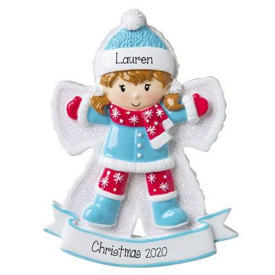 Girl Snow Angel Personalized Christmas Ornament ~ Winter fun Ornament ~ Girl Making Snow Angels ~ Playing in The Snow ~ Kids Loves Snow