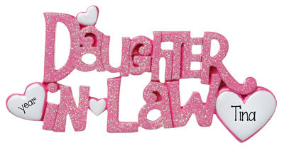 DAUGHTER-IN-LAW Pink Glittered Personalized Ornament