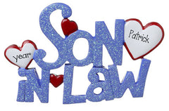 Our Son- In- Law blue glittered ornament is the perfect gift for your son-in-law. 