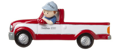 GRANDPA in his RED and WHITE TRUCK-Personalized Ornament