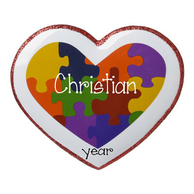 Personalized Heart shaped Autism Puzzle Piece Christmas Ornament