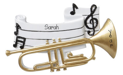 Personalized-TRUMPET with Black Glitter Music Notes- Christmas Ornament