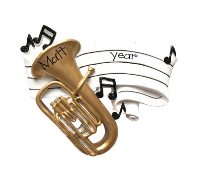 Personalized-TUBA with Black Glitter Music Notes- Christmas Ornament