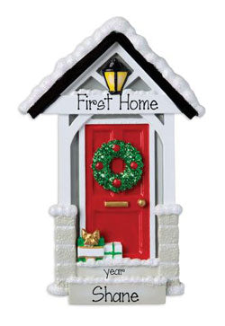 New Home with Red Door  ~ Personalized Christmas Ornament