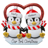 Penguin Couple in a Red Glittered Heart-Personalized Ornament