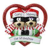 Black Bear Couple in a Red Glittered Heart-Personalized Ornament