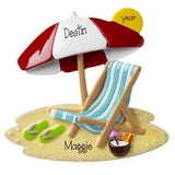 On the Beach w/ Umbrella, Palm Tree-Personalized Ornament