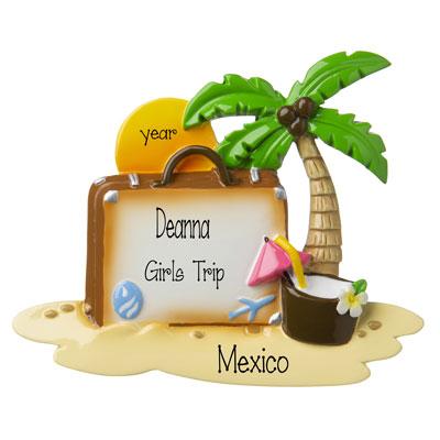 Vacation-Suitcase with Palm Tree and Setting Sun- Personalized Ornament