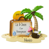 Honeymoon-Suitcase with Palm Tree and Setting Sun- Personalized Ornament