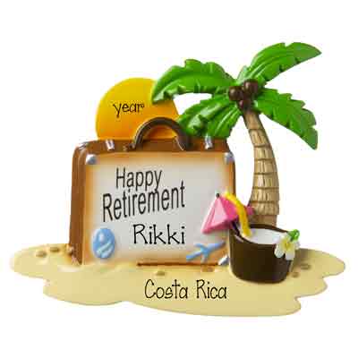 Retirement-Suitcase with Palm Tree and Setting Sun- Personalized Ornament