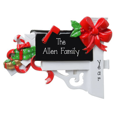 BLACK MAILBOX with Presents~Personalized Christmas Ornament