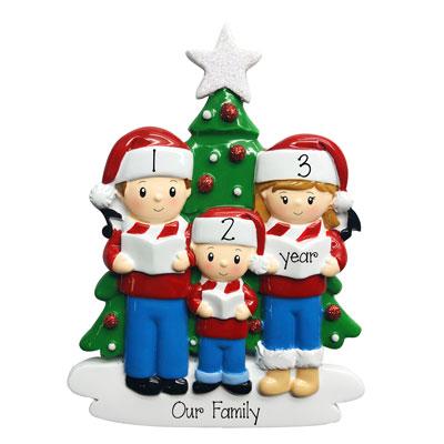 Caroling Family of 3-Personalized Ornaments