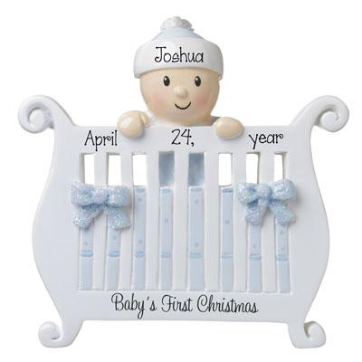 Baby Boy's 1st Christmas in Crib-Personalized Ornament