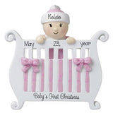 Baby girl's 1st Christmas in Crib-Personalized Ornament