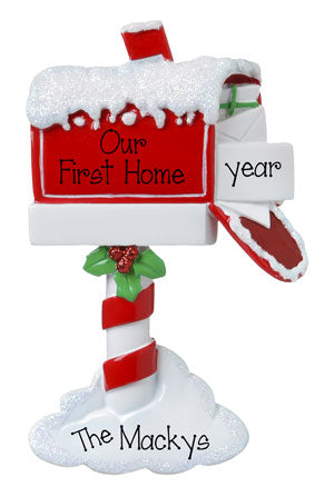 Red Mailbox with Glittered Snow-Personalized Ornament