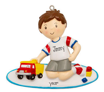 Little Boy Playing with a Toy Truck-Personalized Ornament