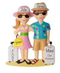 A Couple with suitcase and travel to Hawaii~Personalized Christmas Ornament