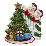 Family of 2 peeking on stair case at the Christmas treeS-Personalized Ornament