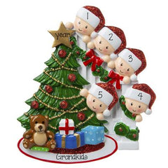 5 Grandkids peeking at the Christmas Tree-Personalized Ornament