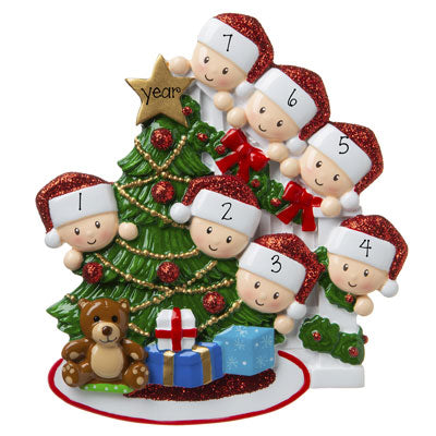 Family of 7-Peeking on Staircase at the Christmas tree-Personalized Ornament