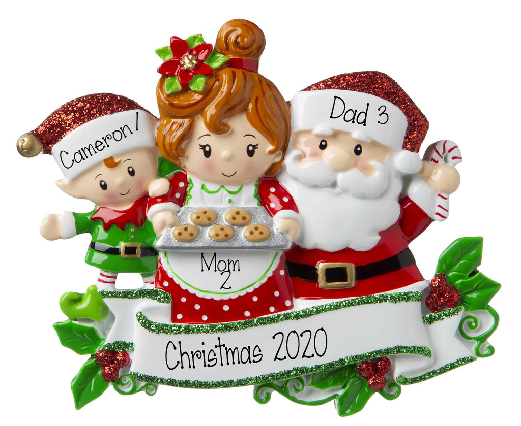Santa & Mrs. Claus Family of 3-Personalized Ornaments