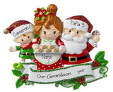 Grandpa & Grandma Claus w/ 1 Grandchild-Personalized Ornament
