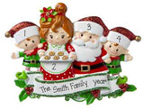Mr. & Mrs. Claus family of 4 baking cookies personalized ornaments