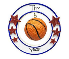 Basketball hanging in a circle with red glitter star-personalized ornament