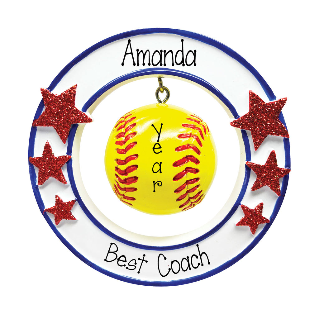 Personalized 3-Dimensional Softball Christmas Ornament